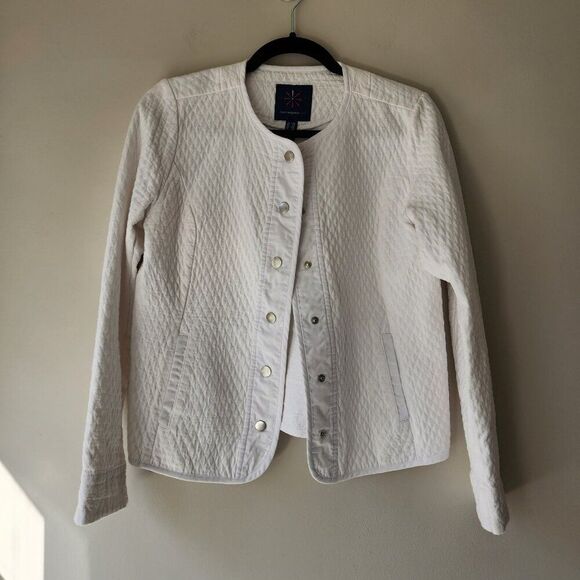 Women's XXS Isaac Mizrahi Quilted Jacket | White | Snap Button Down | Crew Neck - Picture 2 of 13